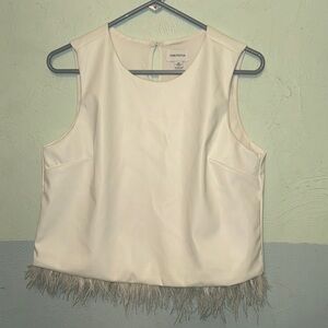 ⭐️ Holiday faux leather top with Feather trim🎅🏻